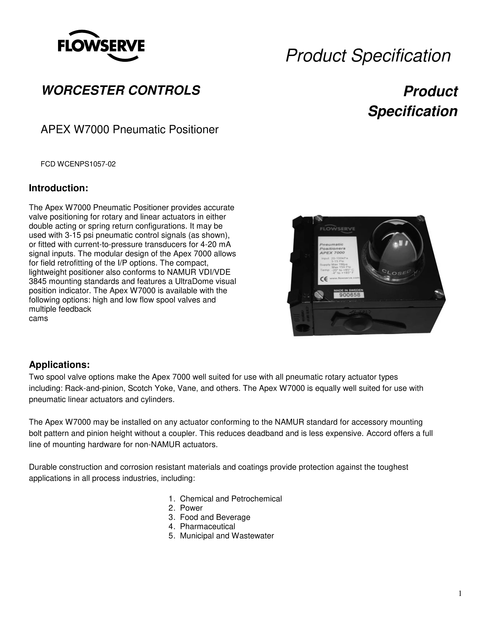 Worcester APEX W7000定位器规格