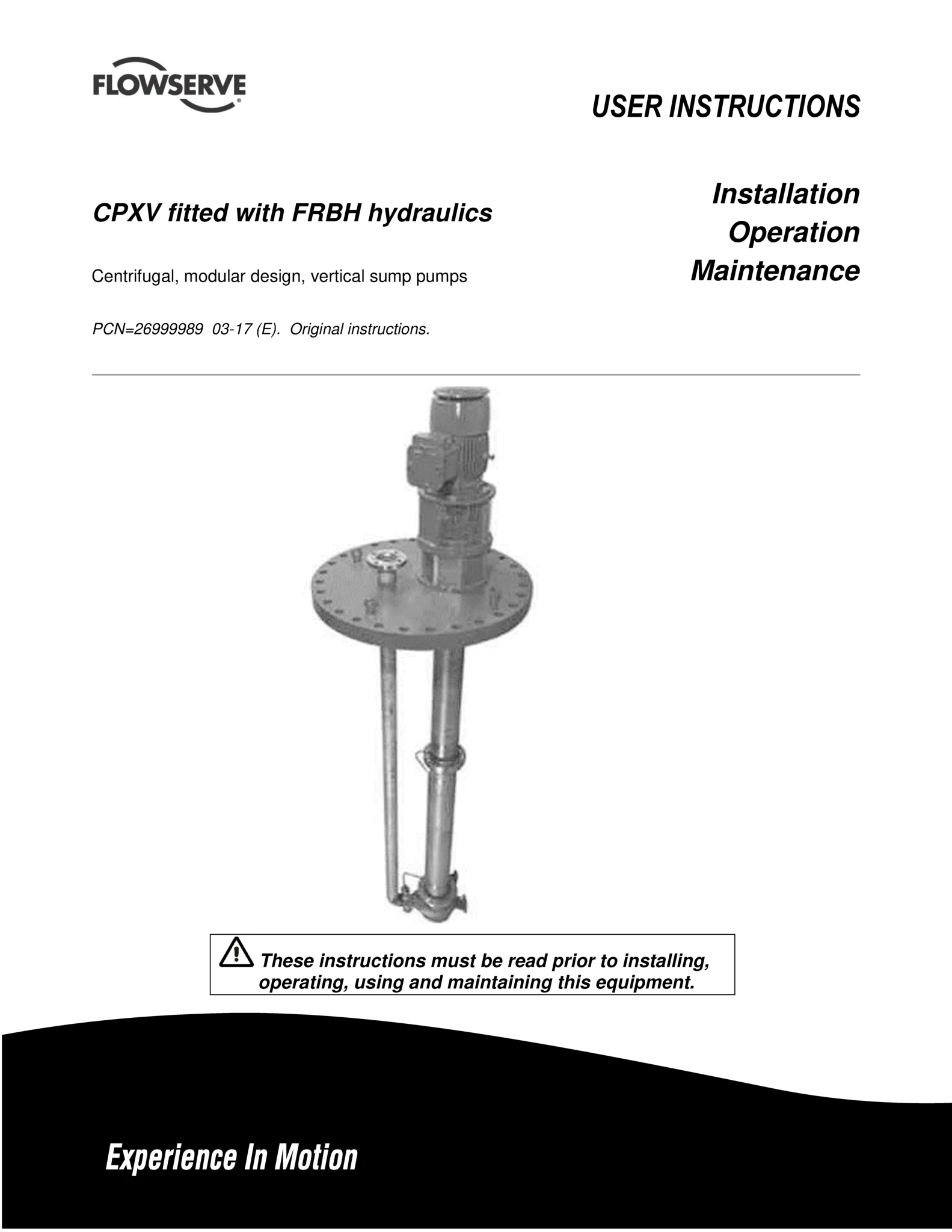 配有FRBH液压系统的CPXV使用说明书