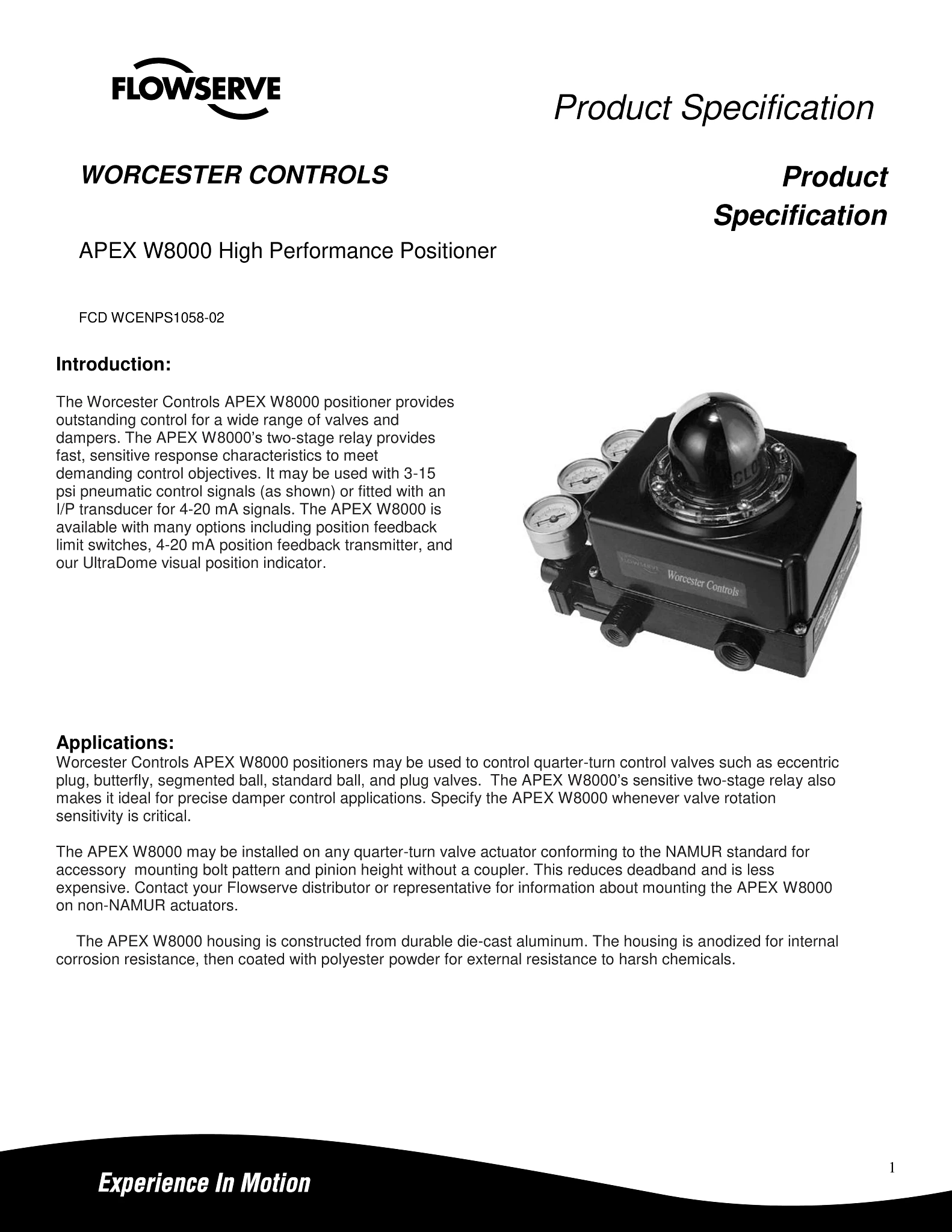 Worcester Controls APEX W8000 高性能定位器产品规格