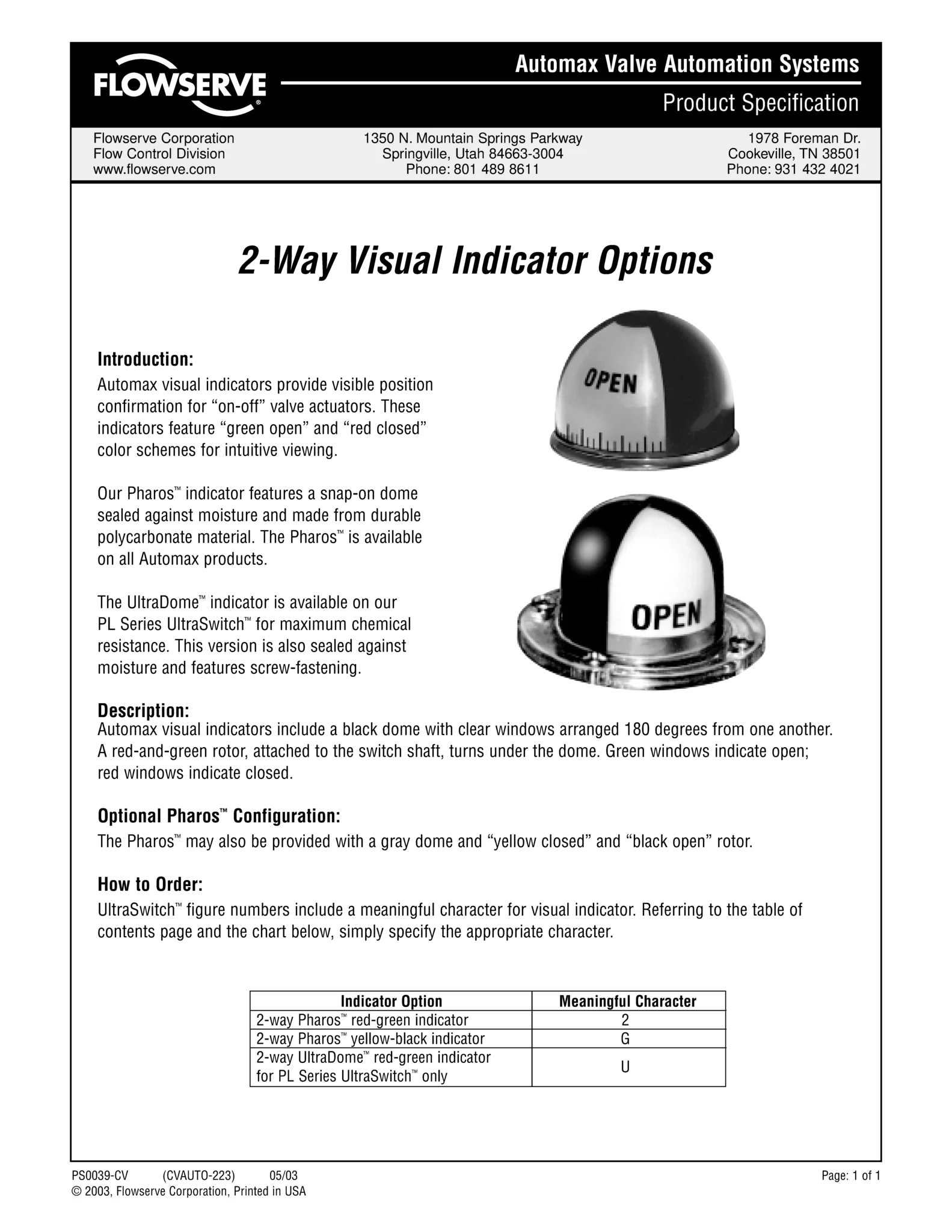 Automax双向视觉指示器规格