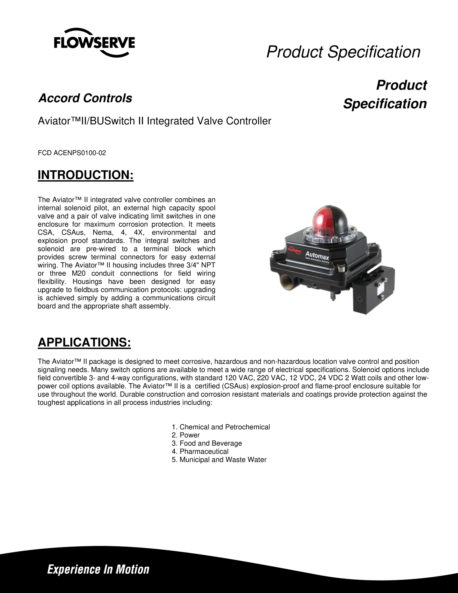 AviaAviator II/BUSwitch II 阀门控制器 - 产品规格表