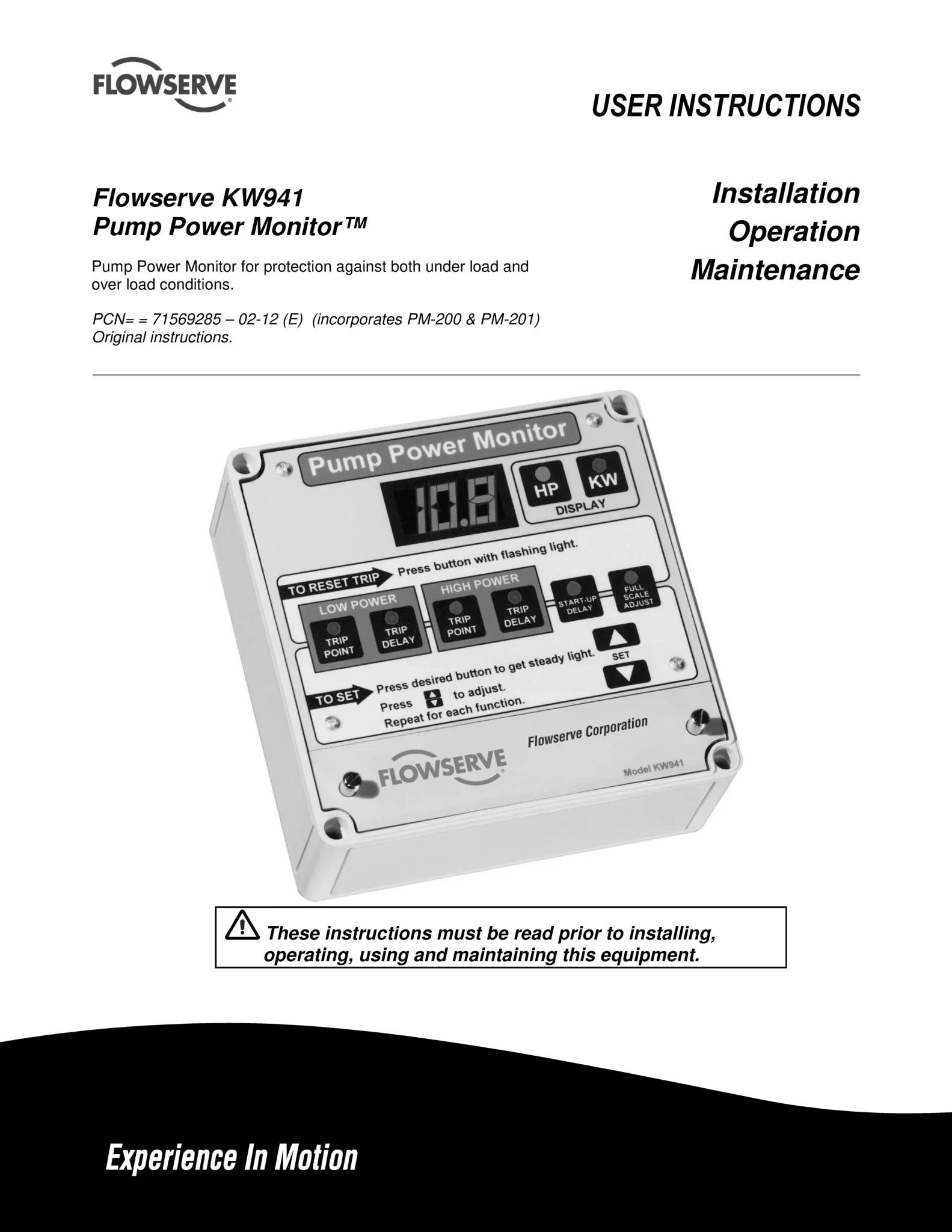 Flowserve KW 941泵功率监控器使用说明