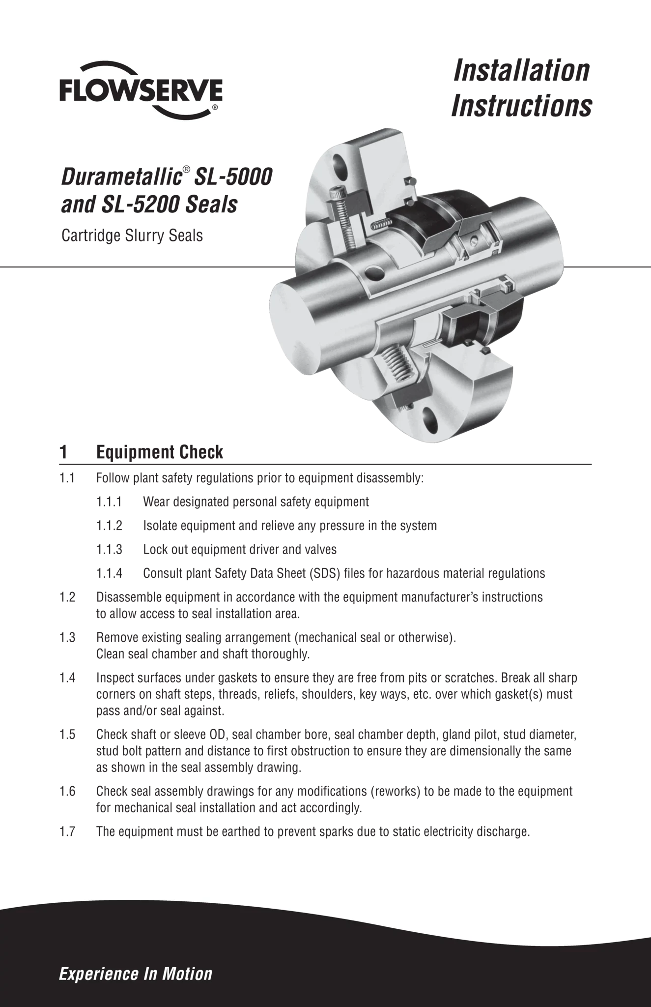 单一内部推进型密封安装说明