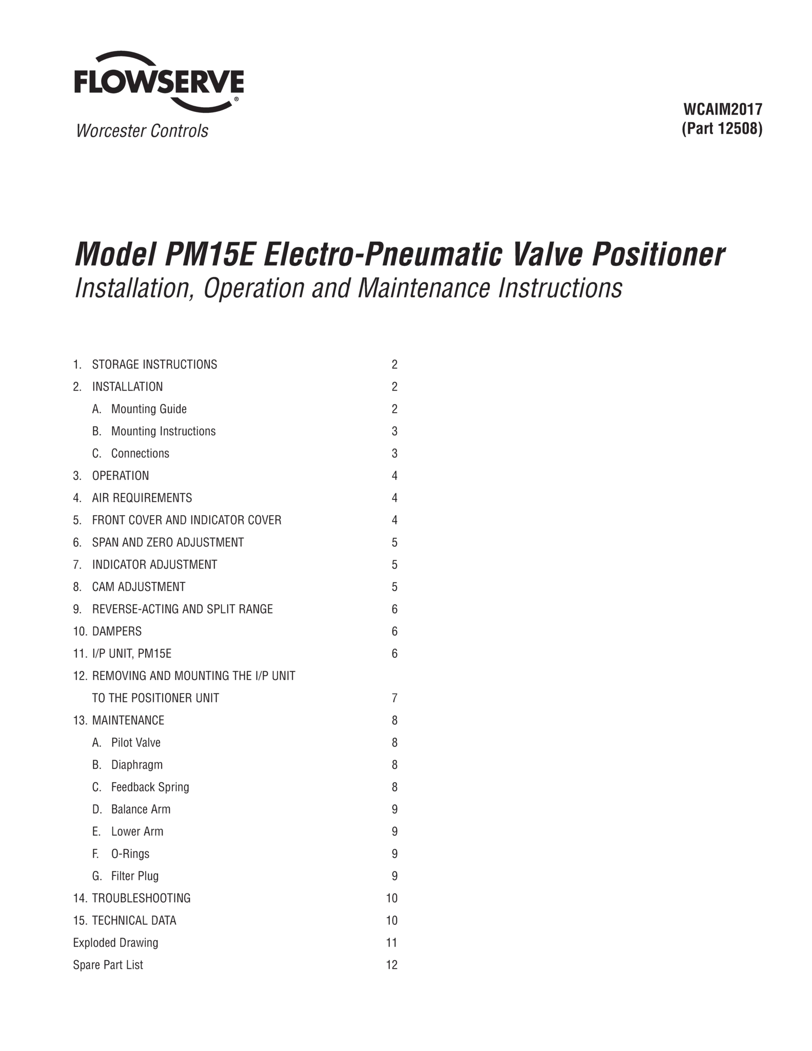 Worcester Controls PM15E型电动气动阀门定位器使用说明（IOM）