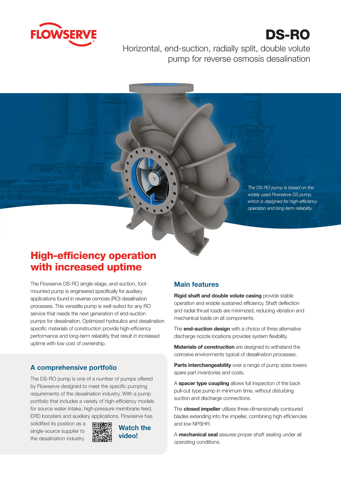 适用于反渗透海水淡化工艺的DS-RO卧式端吸径向剖分双蜗壳泵