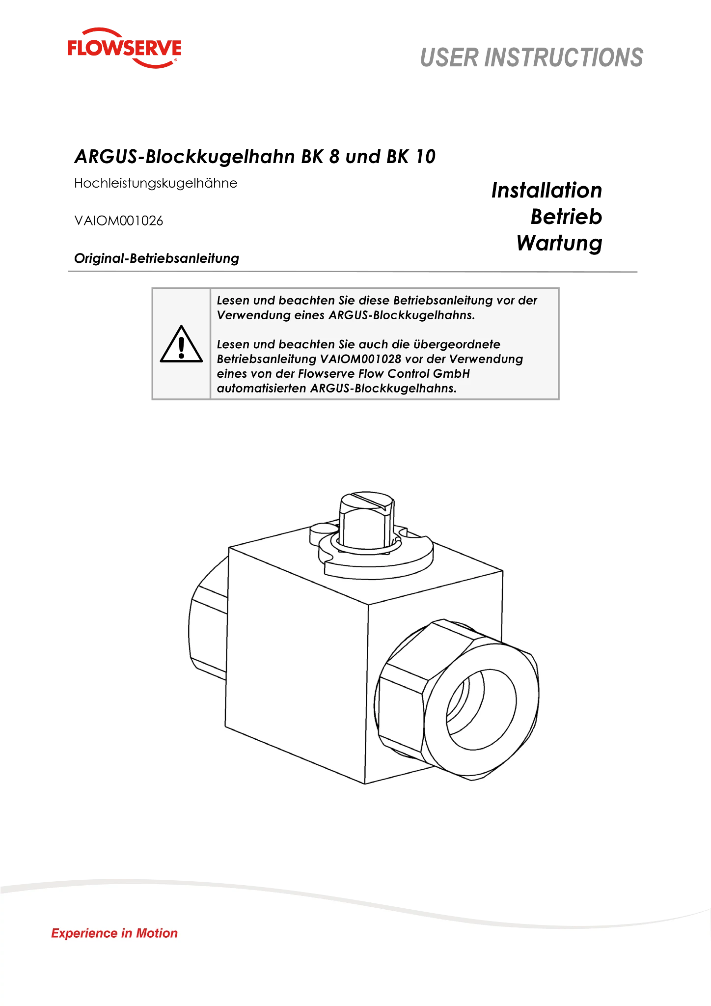 Argus®球阀 BK8 ，BK 10-安装操作维护手册（英语、德语、法语）