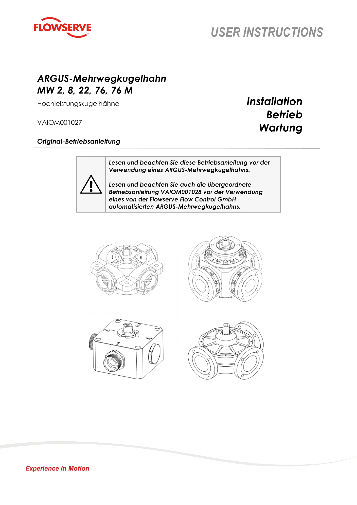 Argus®球阀 MW 76，MW76 M-安装操作维护手册（英语、德语、法语）