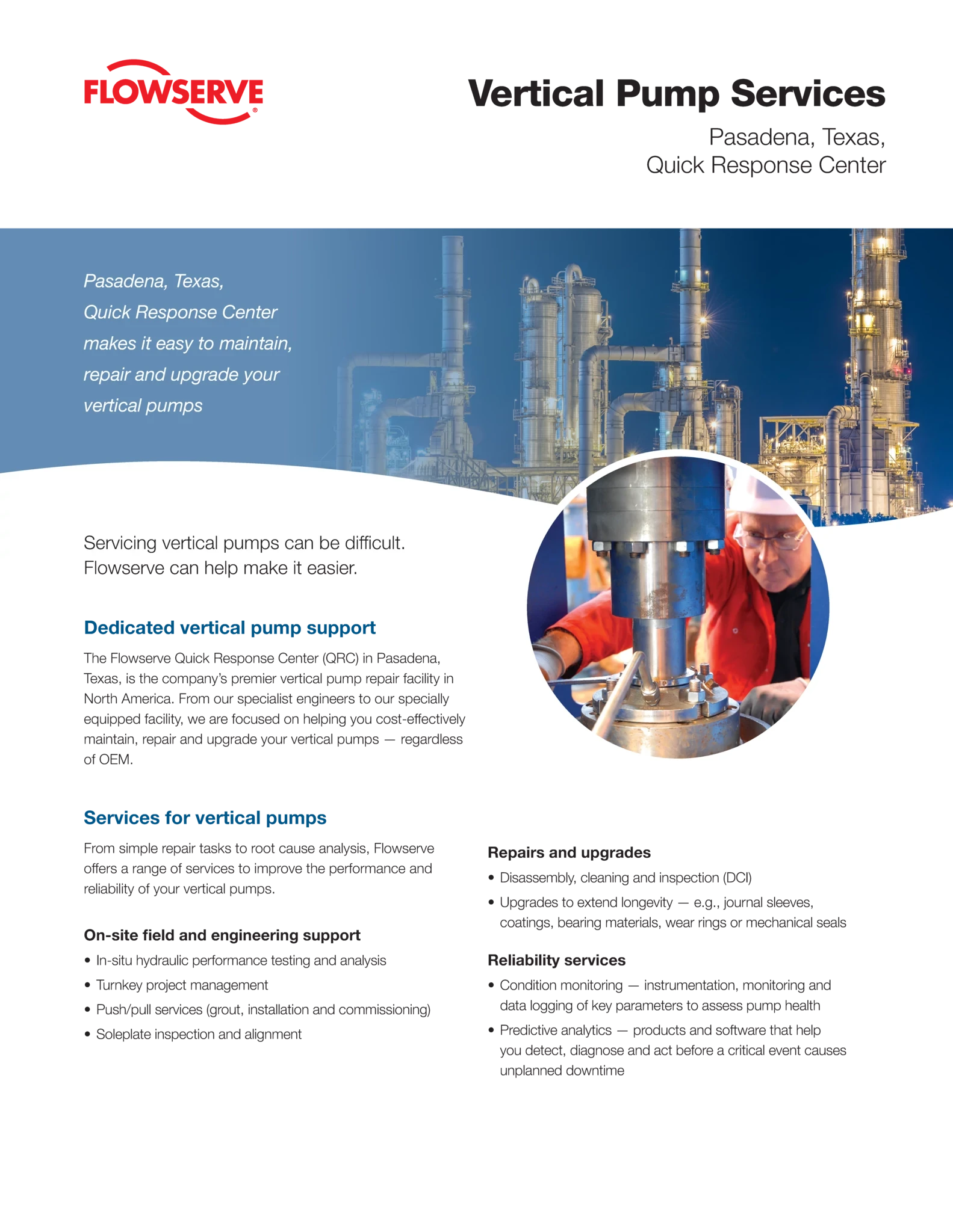 德克萨斯州帕萨迪纳市立式泵服务Quick Response Center